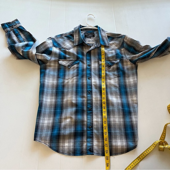 CODY JAMES Western Wear Blue Plaid Pearl Snap  Long Sleeve Shirt Size Medium - Picture 7 of 8